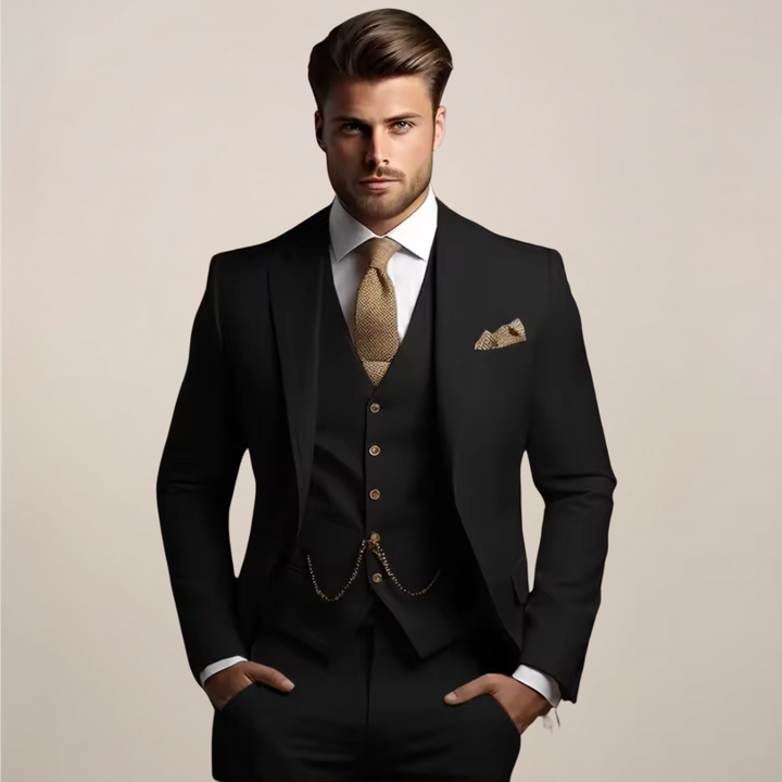 Elegant Tredelad Slim Fit-dräkt för Män med Skräddarsydd Jacka | Perfekt för Bröllop och Formella Evenemang 1