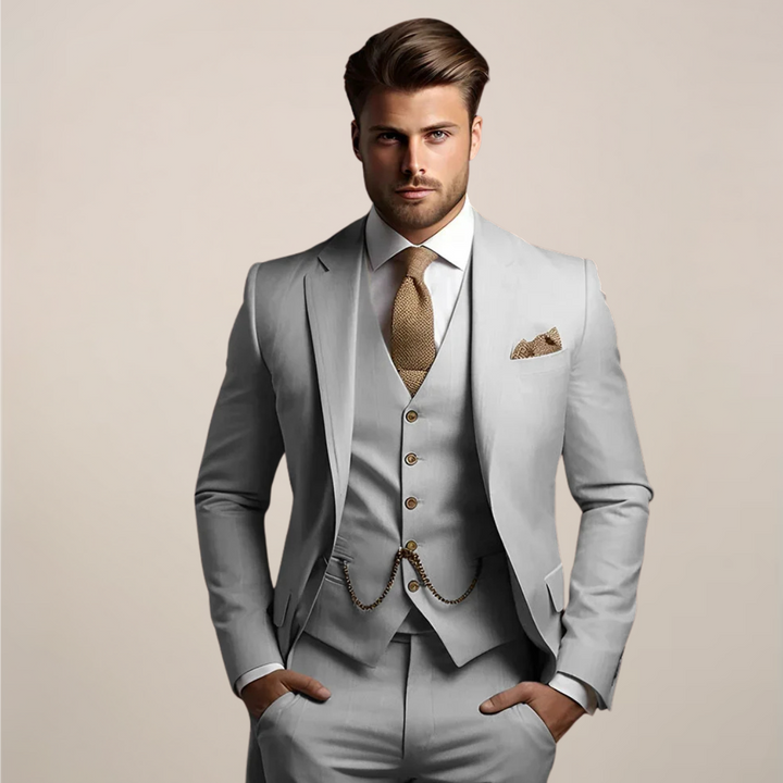 Elegant Tredelad Slim Fit-dräkt för Män med Skräddarsydd Jacka | Perfekt för Bröllop och Formella Evenemang 2