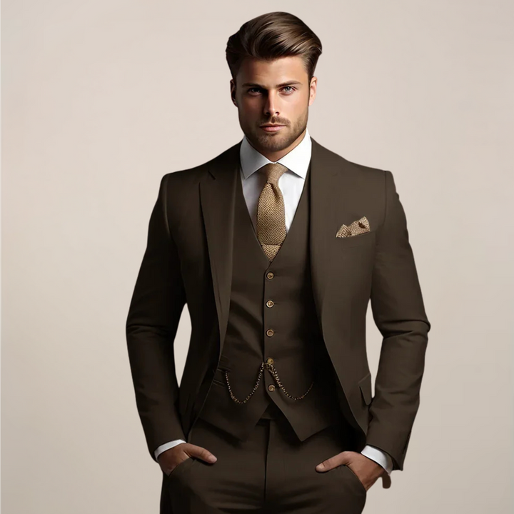 Elegant Tredelad Slim Fit-dräkt för Män med Skräddarsydd Jacka | Perfekt för Bröllop och Formella Evenemang 3