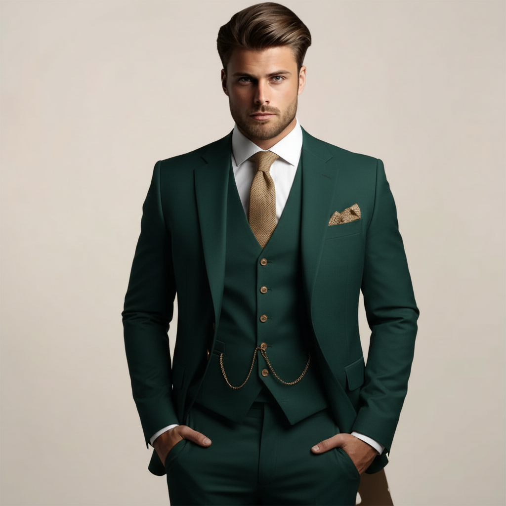 Elegant Tredelad Slim Fit-dräkt för Män med Skräddarsydd Jacka | Perfekt för Bröllop och Formella Evenemang 4