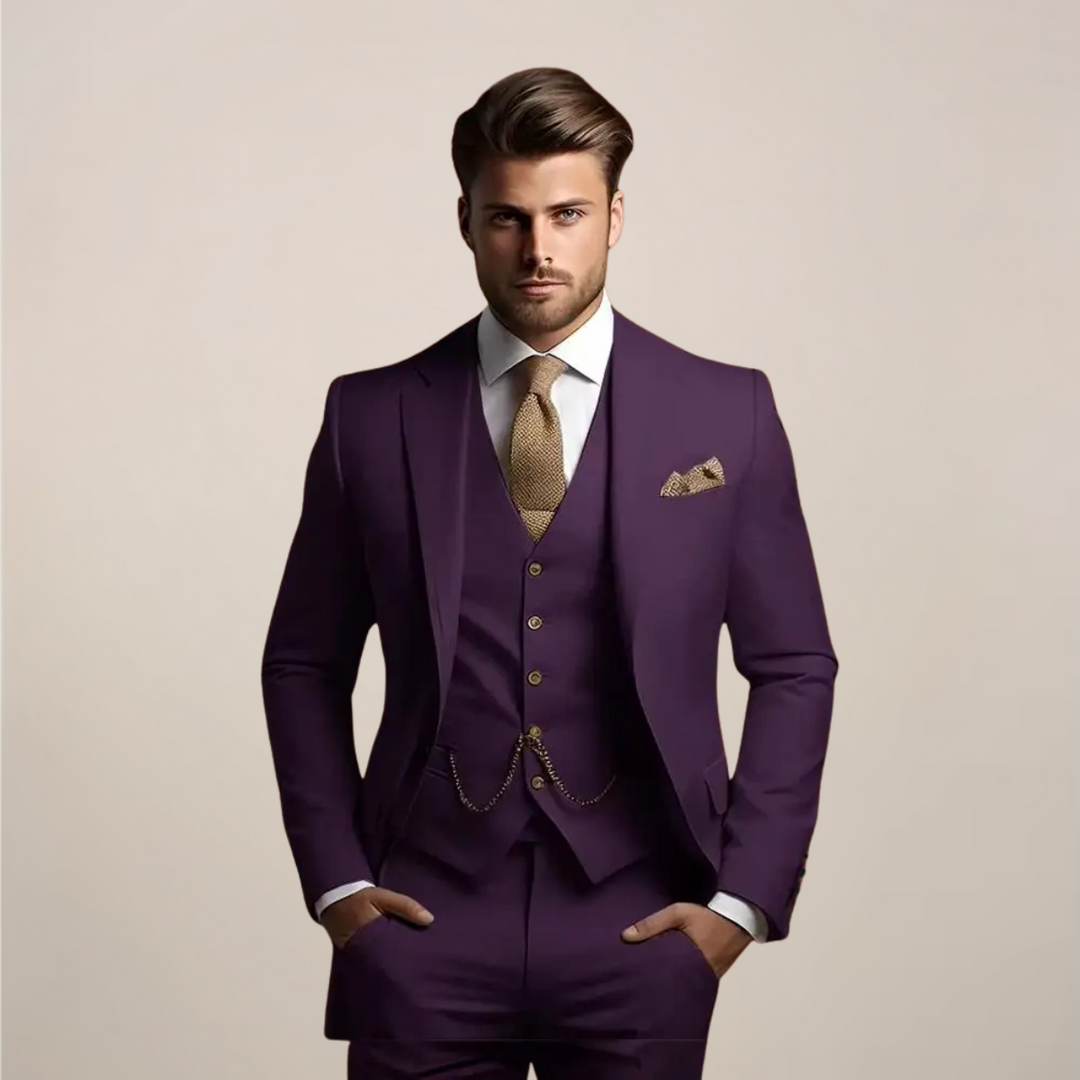 Elegant Tredelad Slim Fit-dräkt för Män med Skräddarsydd Jacka | Perfekt för Bröllop och Formella Evenemang 5