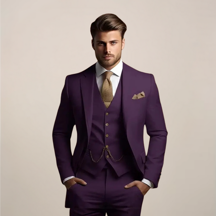 Elegant Tredelad Slim Fit-dräkt för Män med Skräddarsydd Jacka | Perfekt för Bröllop och Formella Evenemang 5