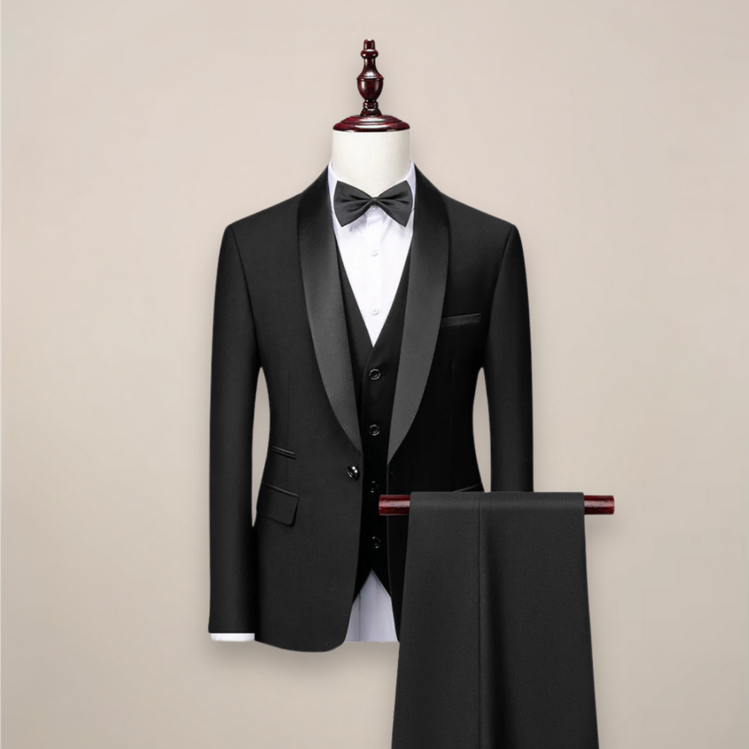 Elegant Tredelad Slim Fit Smoking för Män med Skräddarsydd Design | Tidlös Stil för Formella Tillfällen 0