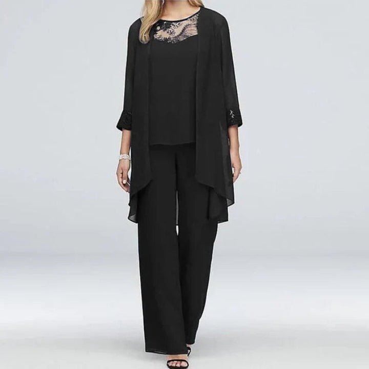 Elegant Tredelat Set för Kvinnor med Lång Jacka & Vida Byxor | Perfekt för Formella Tillfällen 3
