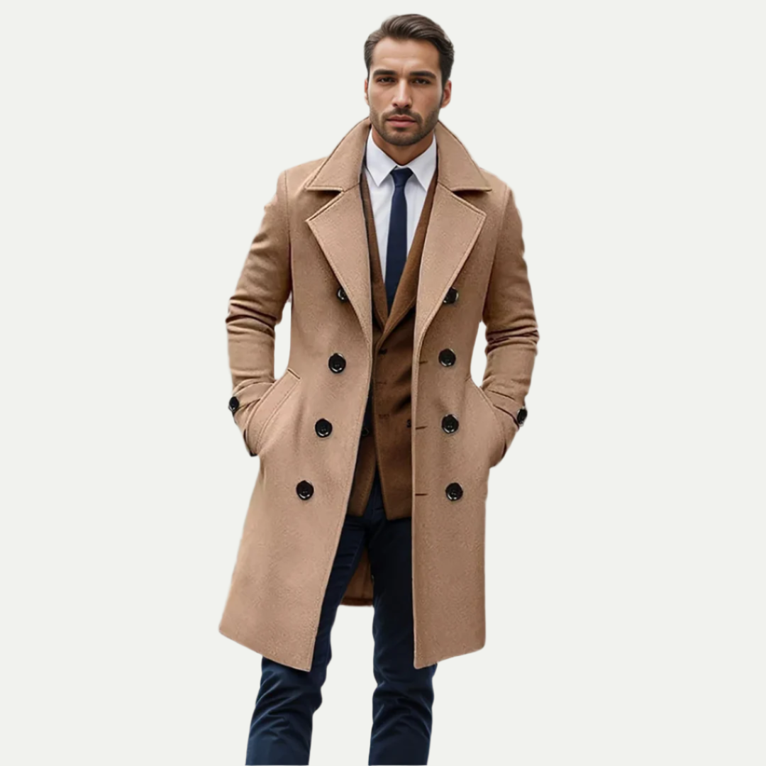 Elegant Trenchcoat Män | Dubbelknäppt Design med Sidfickor | Perfekt för Formella Tillfällen 0