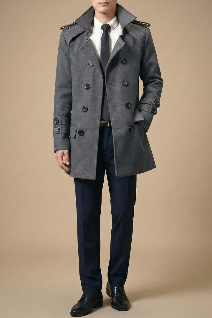 Elegant Trenchcoat Män | Dubbelknäppt Ull Design för Mångsidig Klädsel och Komfort 4