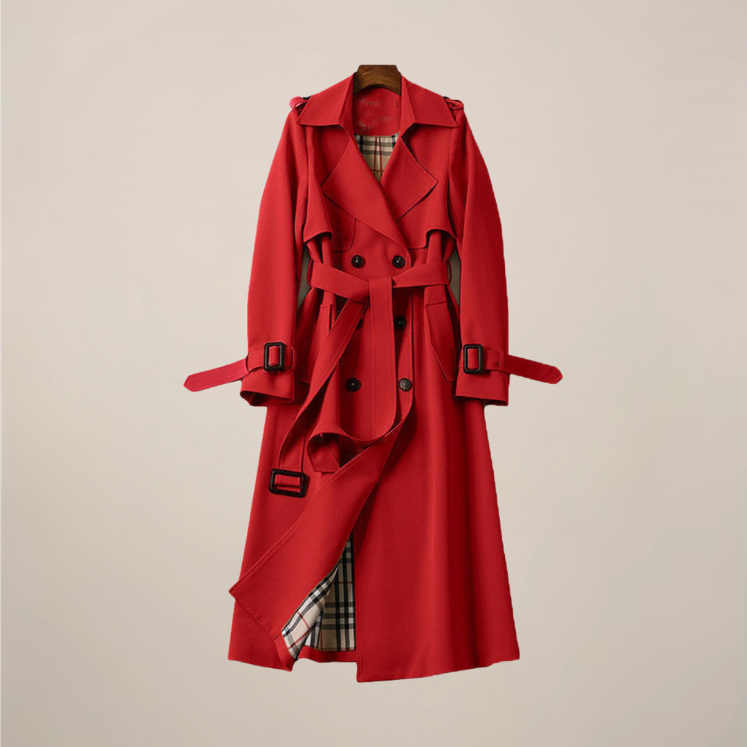 Elegant Trenchcoat | Dubbelknäppt Design med Bälte & Rutigt Foder | Tidlös Stil för Kalla Dagar 2