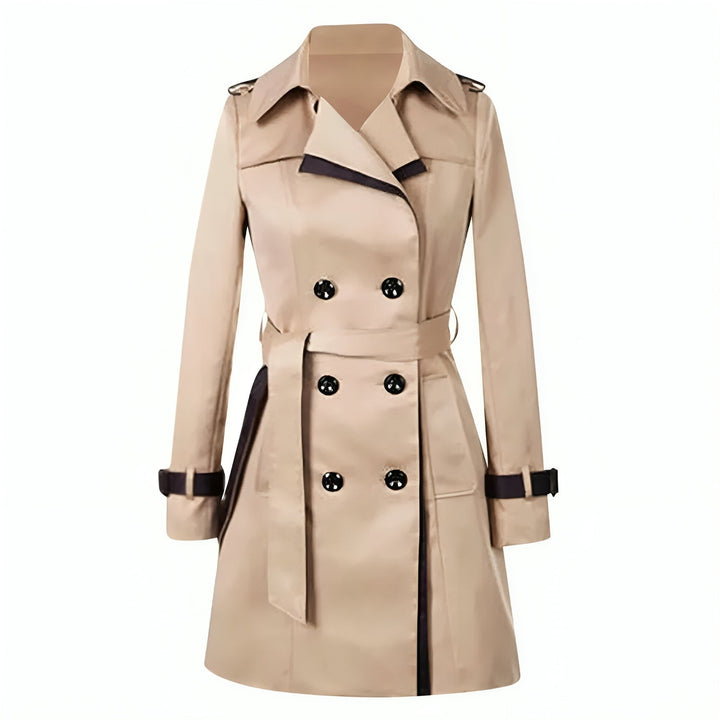 Elegant Trenchcoat | Dubbelknäppt Design med Figurplattande Bälte | Tidlös Stil för Höstsäsongen 0
