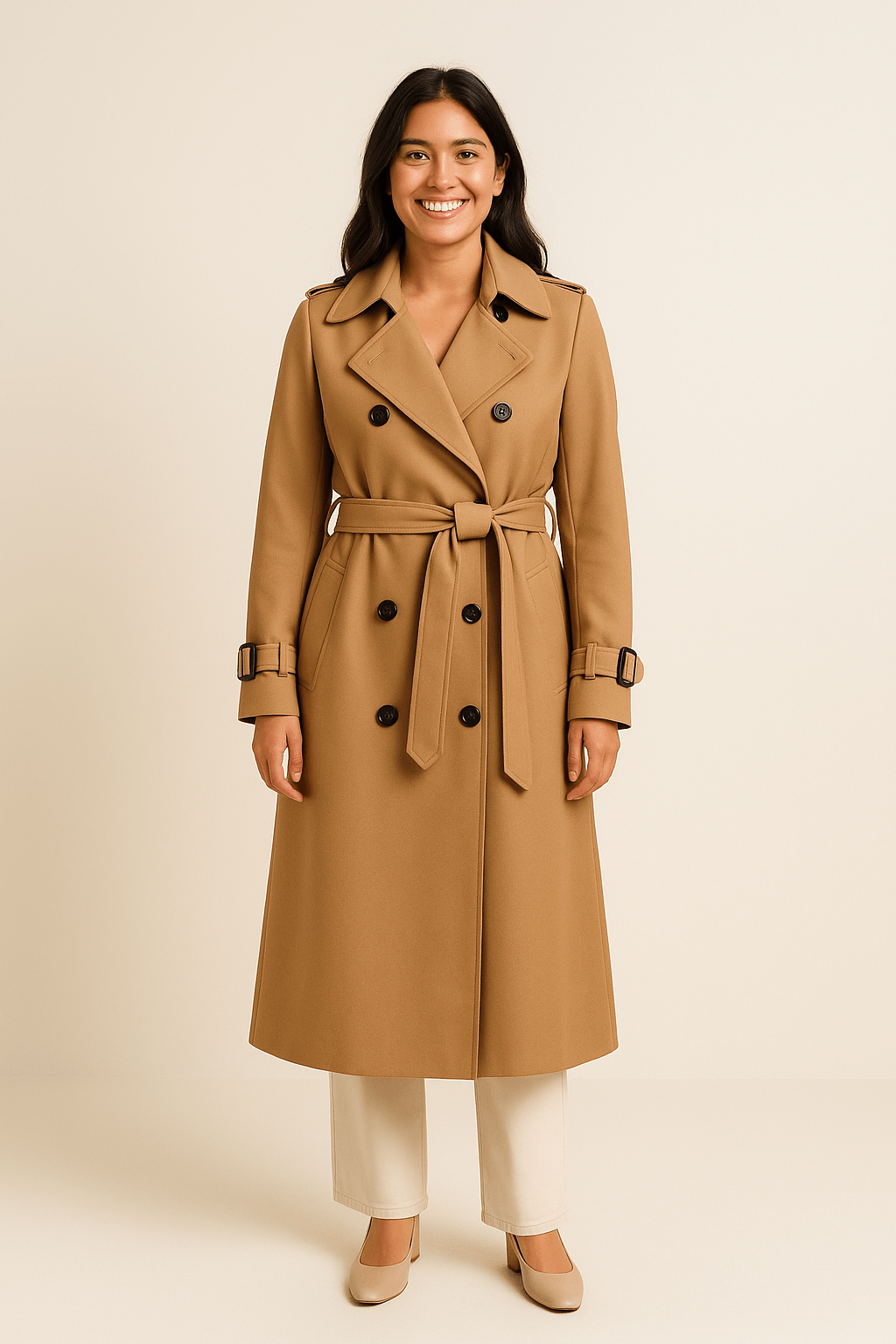 Elegant Trenchcoat | Dubbelknäppt Design med Justerbart Bälte | Tidlös Stil för Mångsidig Styling 0