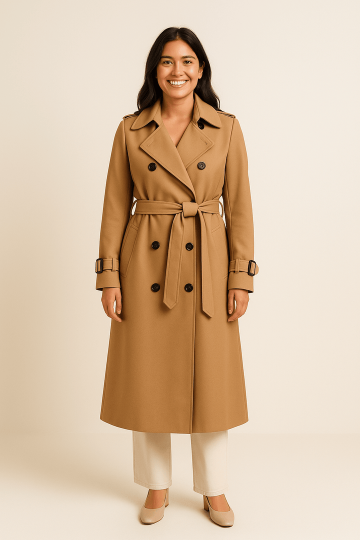 Elegant Trenchcoat | Dubbelknäppt Design med Justerbart Bälte | Tidlös Stil för Mångsidig Styling 0