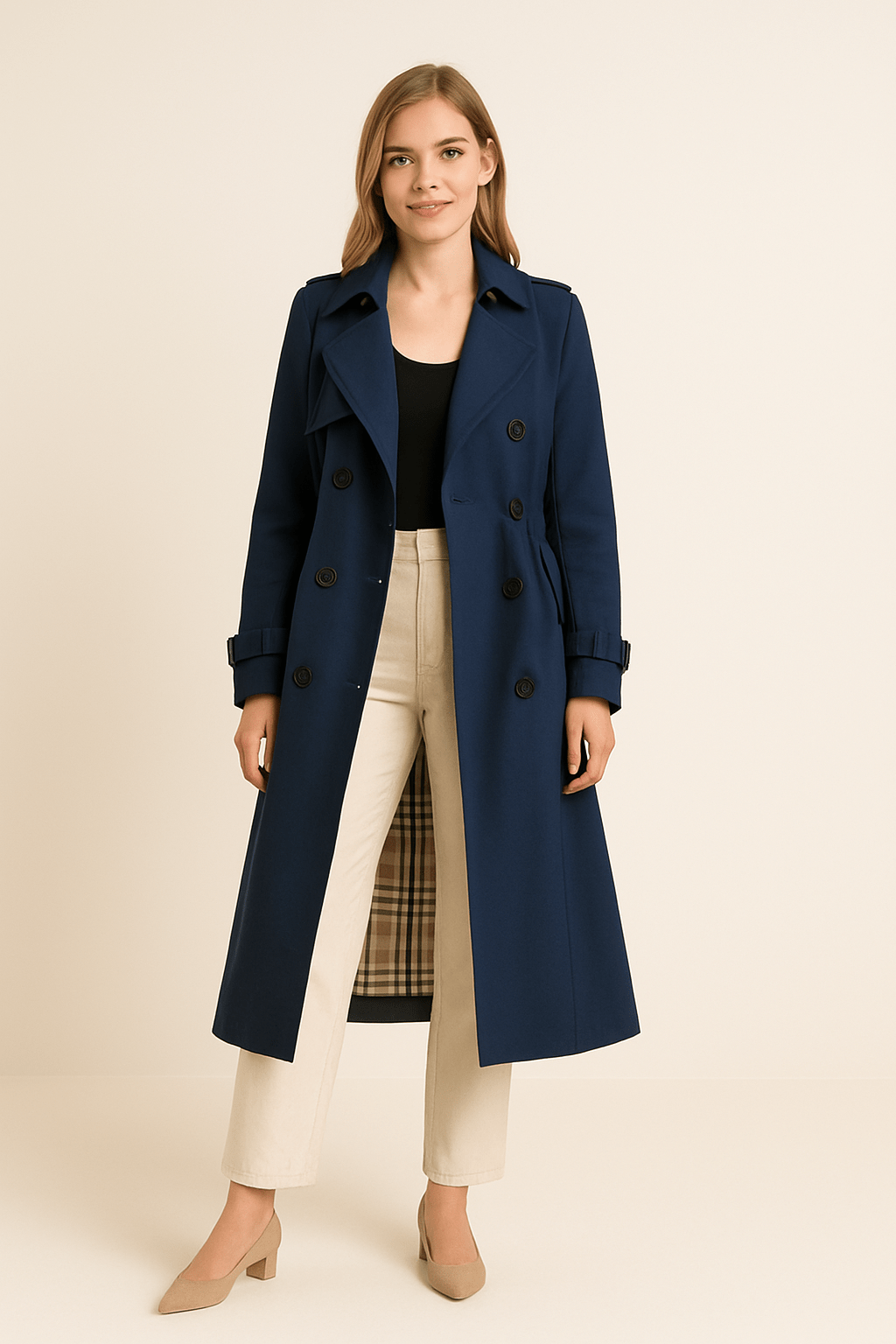 Elegant Trenchcoat | Dubbelknäppt Design med Justerbart Bälte | Tidlös Stil för Mångsidig Styling 1