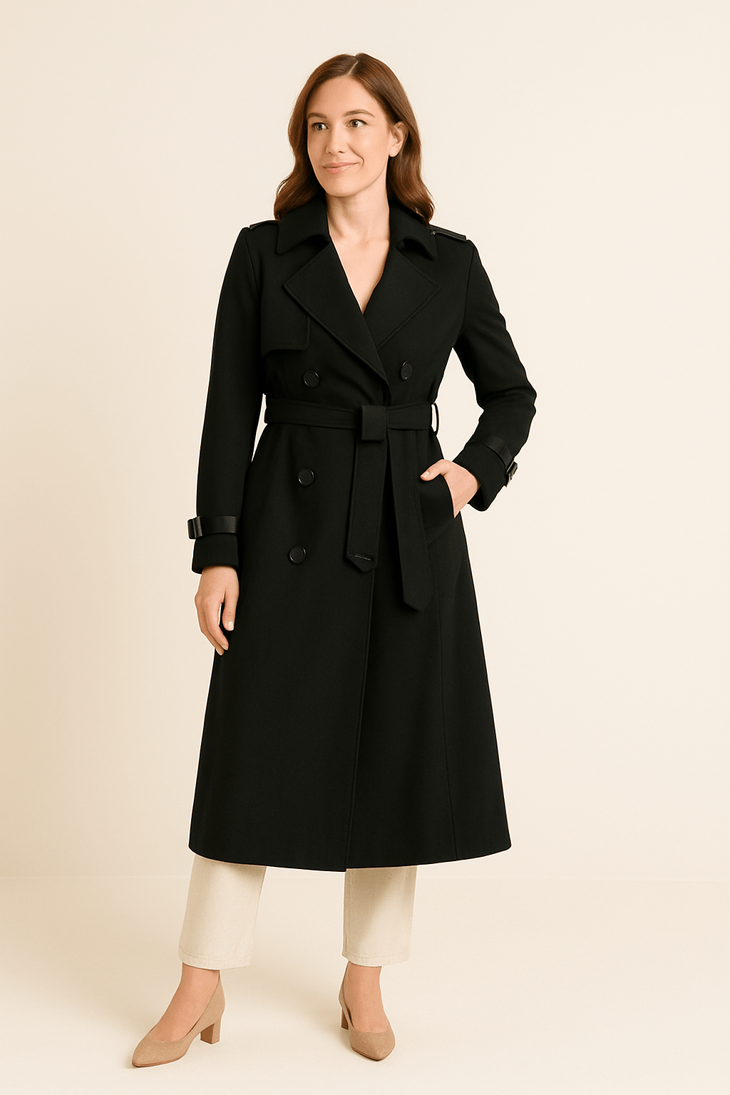 Elegant Trenchcoat | Dubbelknäppt Design med Justerbart Bälte | Tidlös Stil för Mångsidig Styling 2