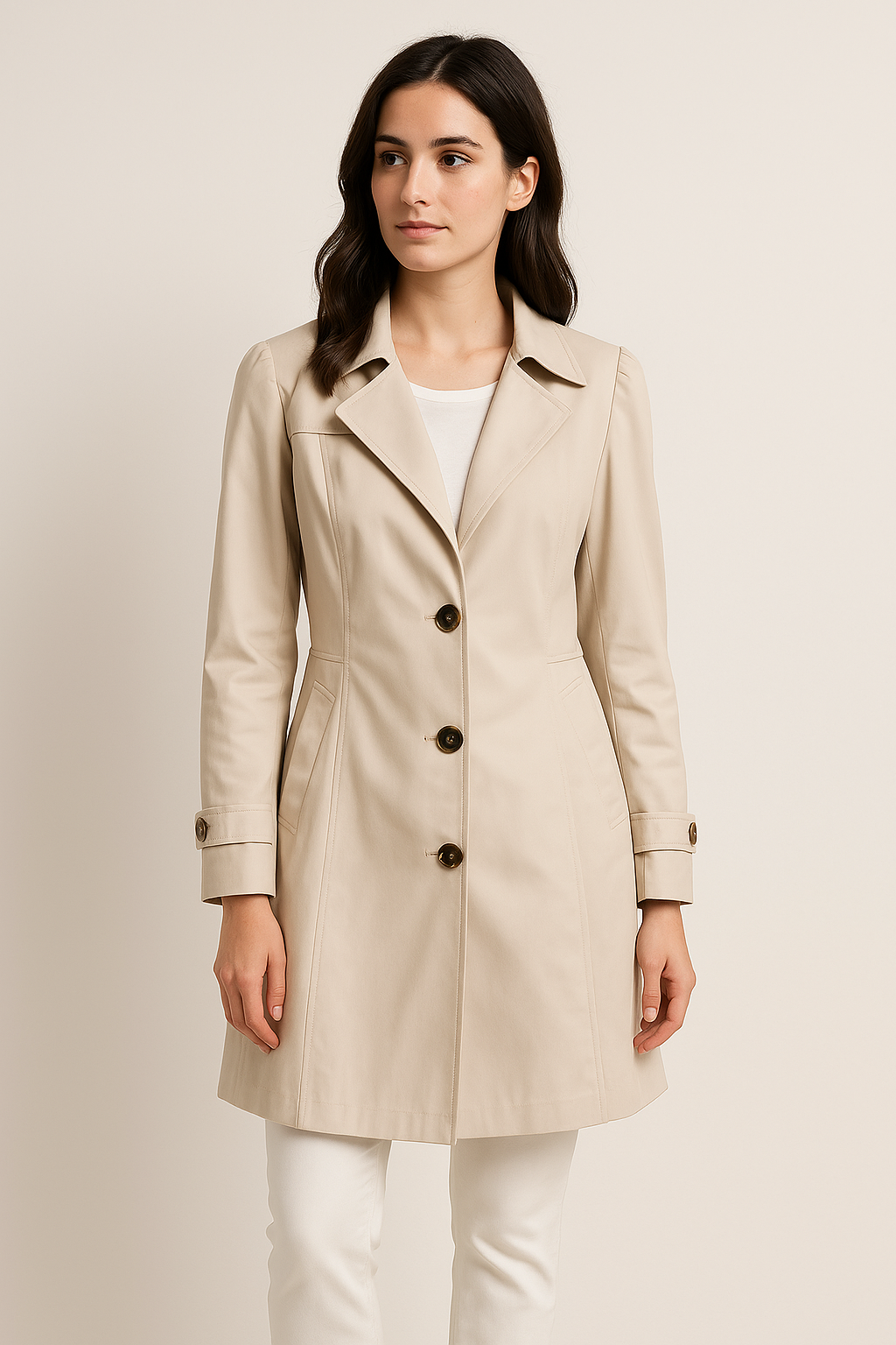 Elegant Trenchcoat för Kvinnor med Skårad Krage | Lättviktsdesign för Säsongsanpassad Stil 0