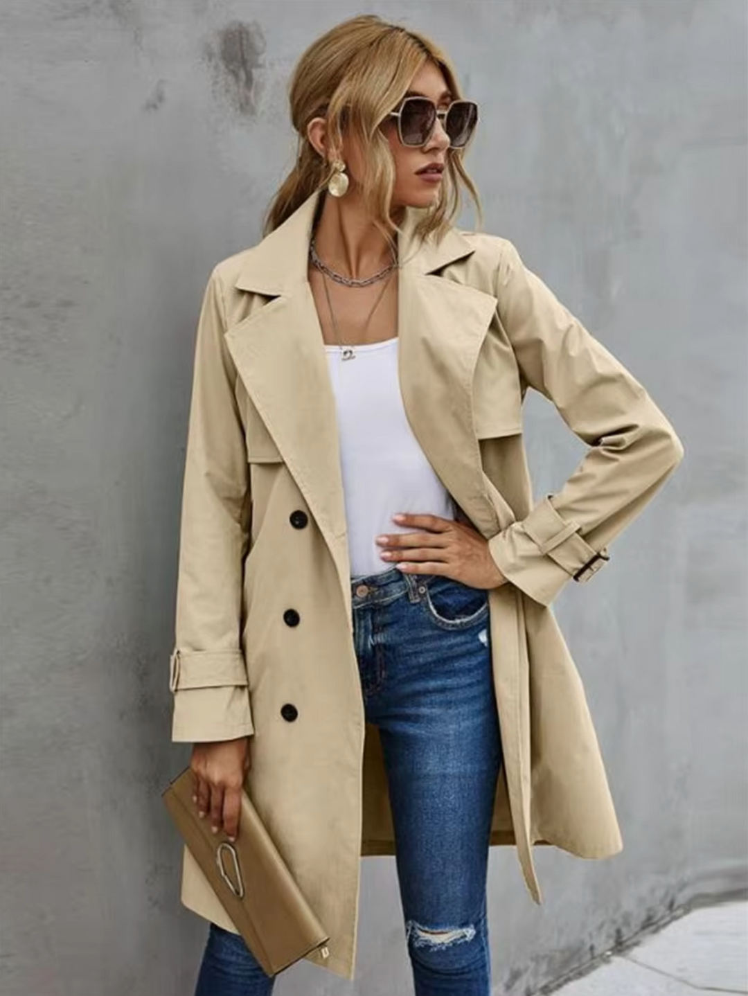 Elegant Trenchcoat för Kvinnor med Vindskydd och Midjebälte | Tidlös Stil för Alla Tillfällen 3