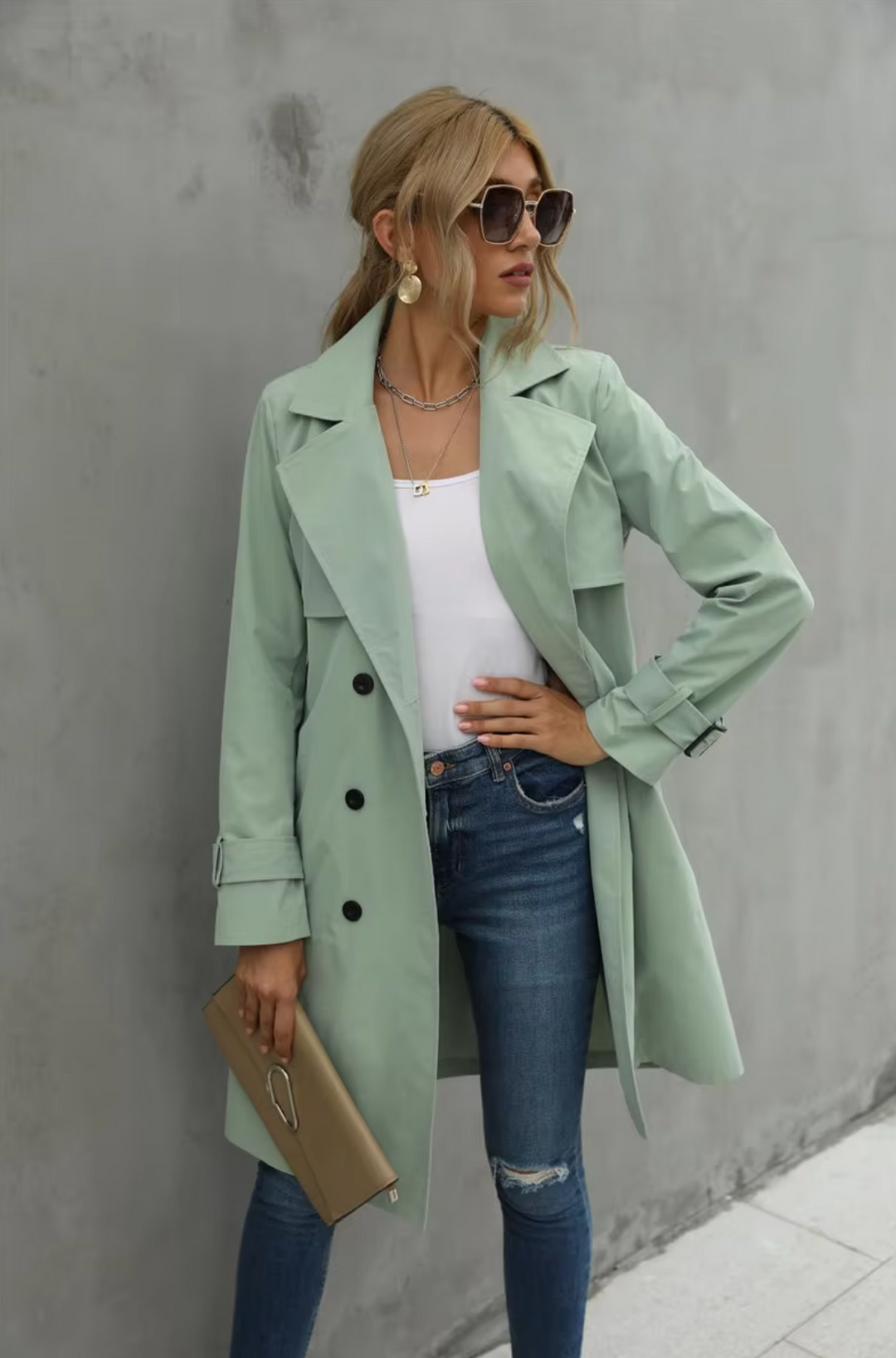 Elegant Trenchcoat för Kvinnor med Vindskydd och Midjebälte | Tidlös Stil för Alla Tillfällen 5