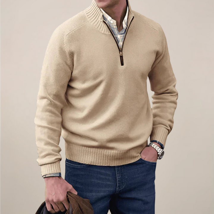 Elegant Tröja med Halv Dragkedja för Män | Ribbad Krage för Smart Casual Stil 0