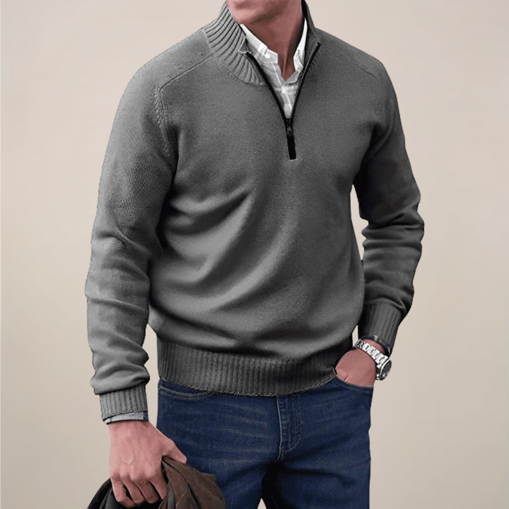 Elegant Tröja med Halv Dragkedja för Män | Ribbad Krage för Smart Casual Stil 1
