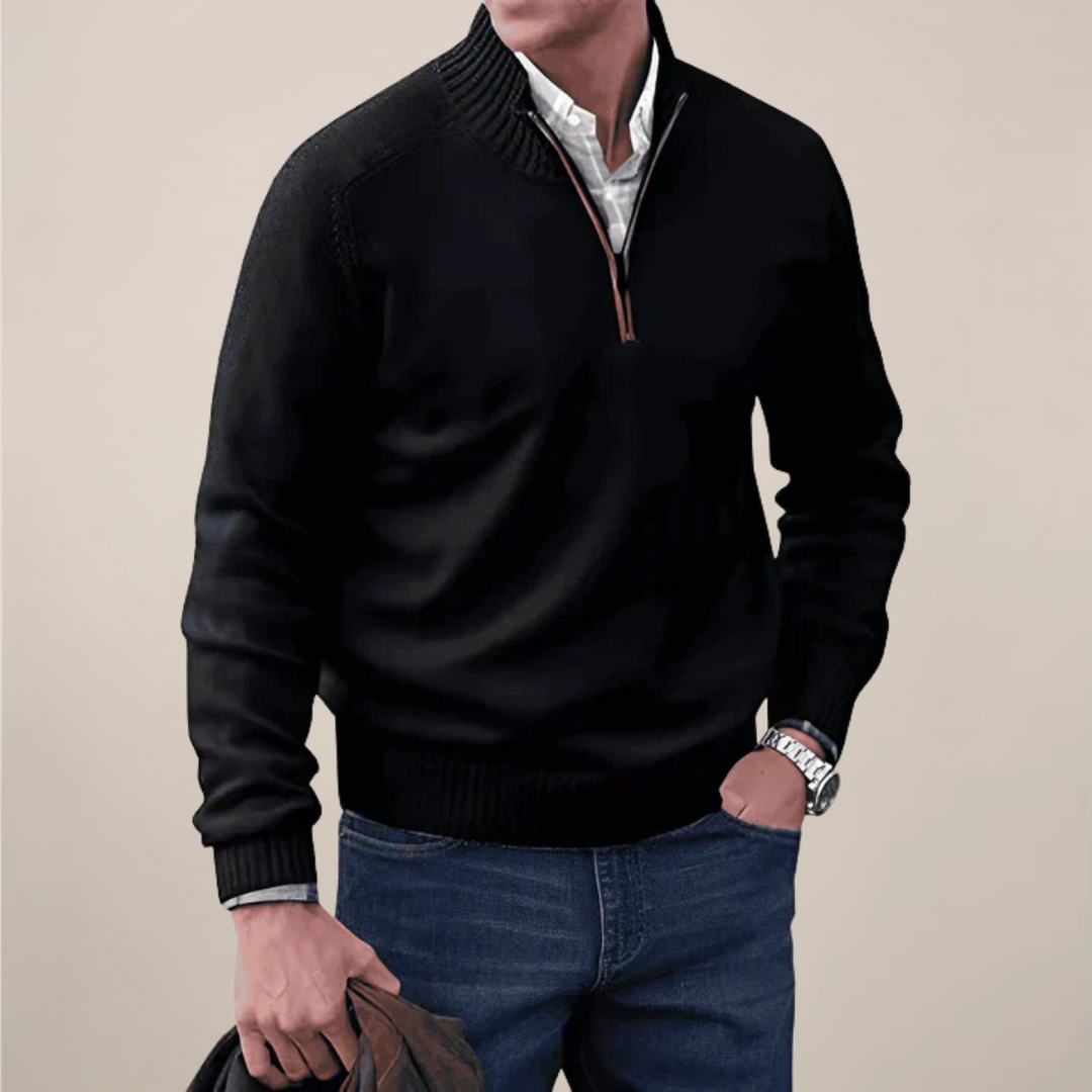 Elegant Tröja med Halv Dragkedja för Män | Ribbad Krage för Smart Casual Stil 2