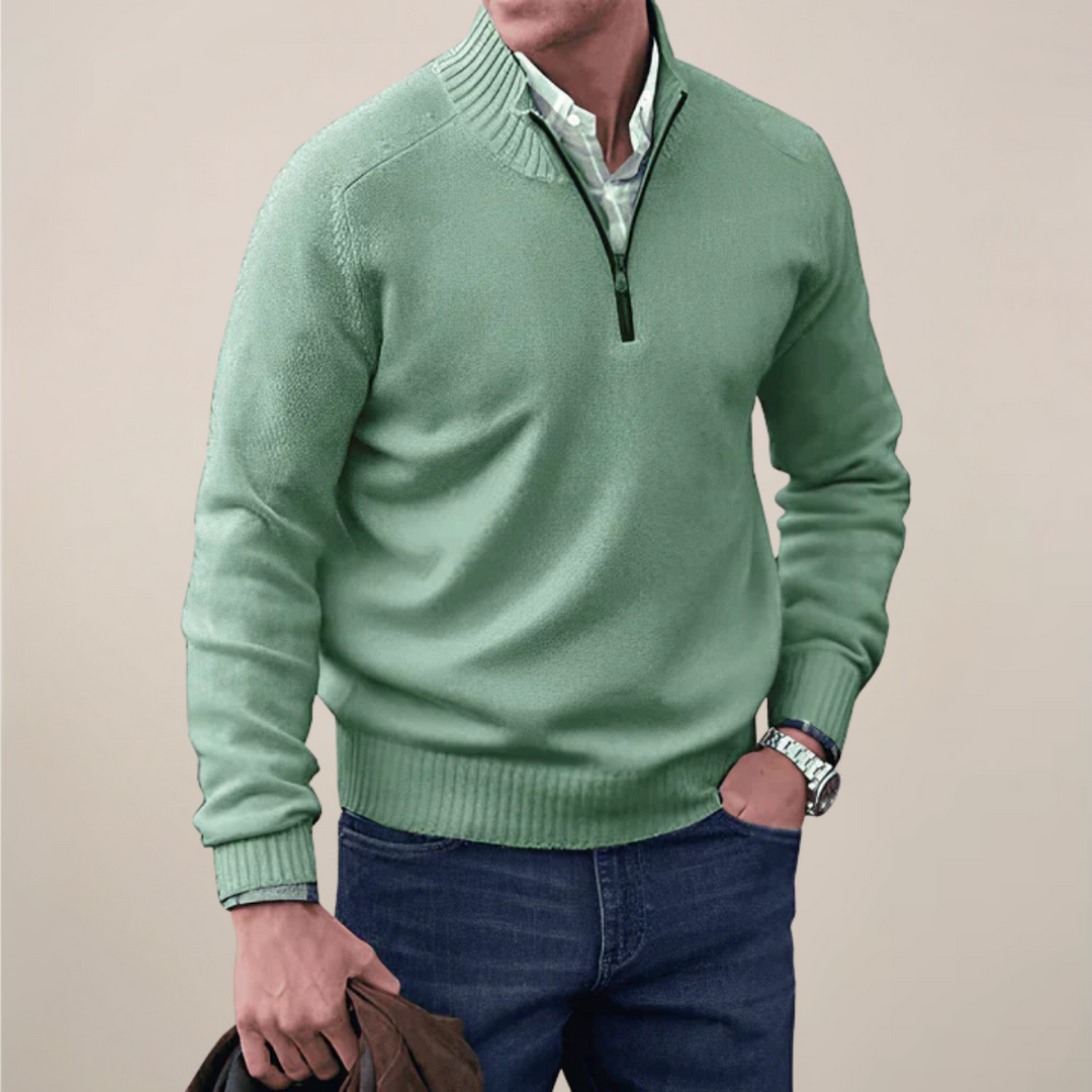 Elegant Tröja med Halv Dragkedja för Män | Ribbad Krage för Smart Casual Stil 3