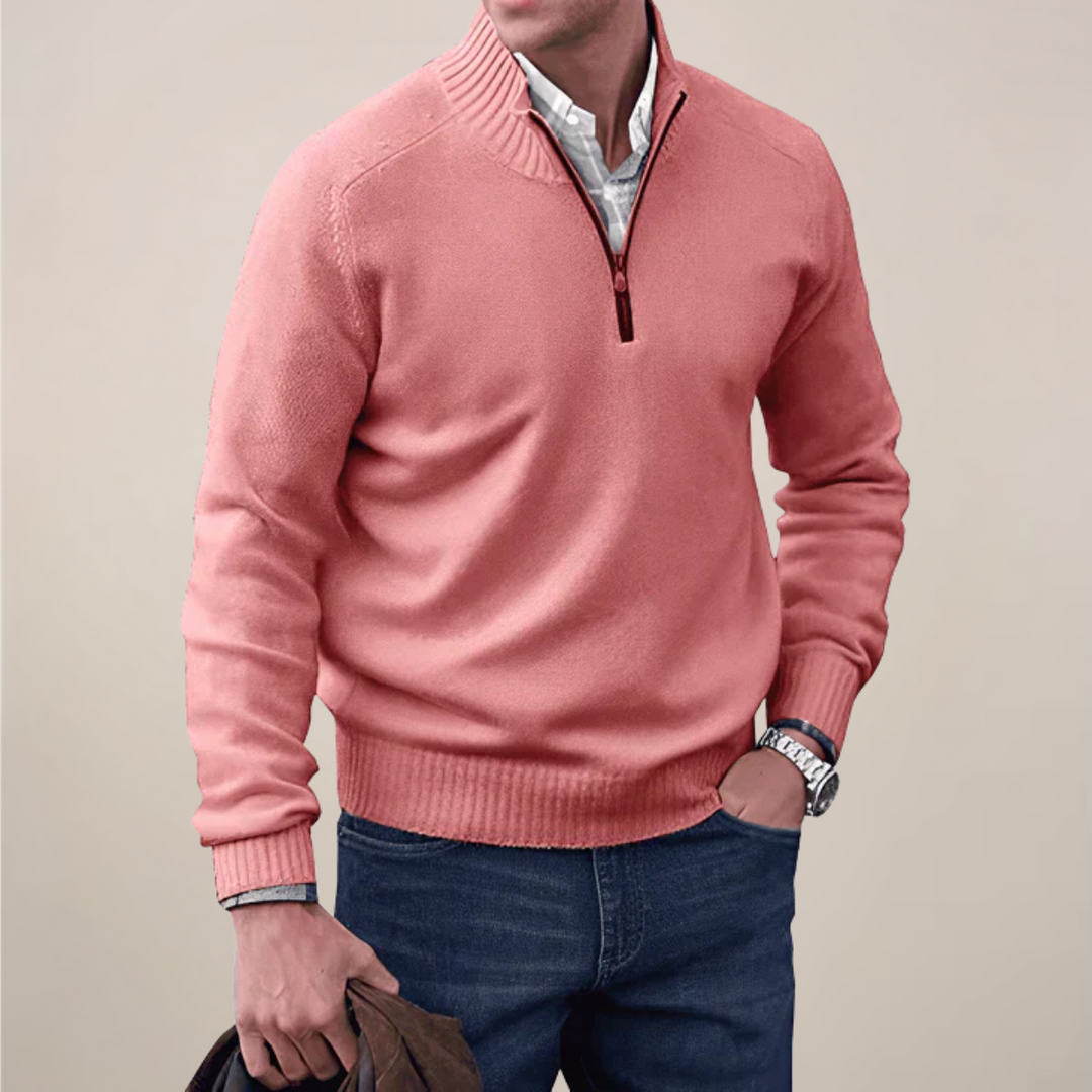 Elegant Tröja med Halv Dragkedja för Män | Ribbad Krage för Smart Casual Stil 4