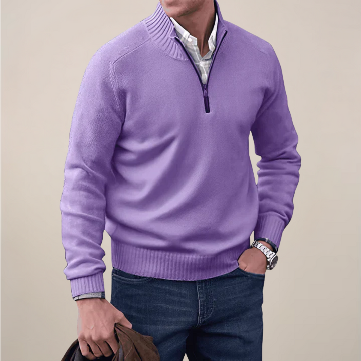 Elegant Tröja med Halv Dragkedja för Män | Ribbad Krage för Smart Casual Stil 5