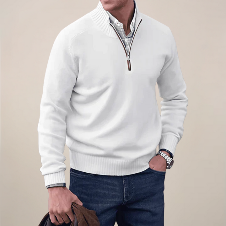 Elegant Tröja med Halv Dragkedja för Män | Ribbad Krage för Smart Casual Stil 7