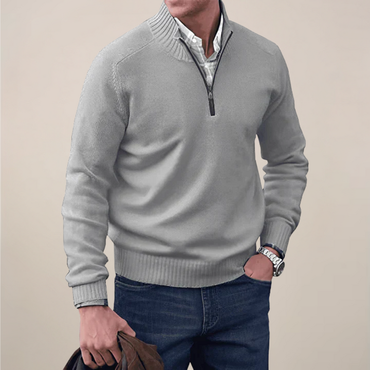 Elegant Tröja med Halv Dragkedja för Män | Ribbad Krage för Smart Casual Stil 8