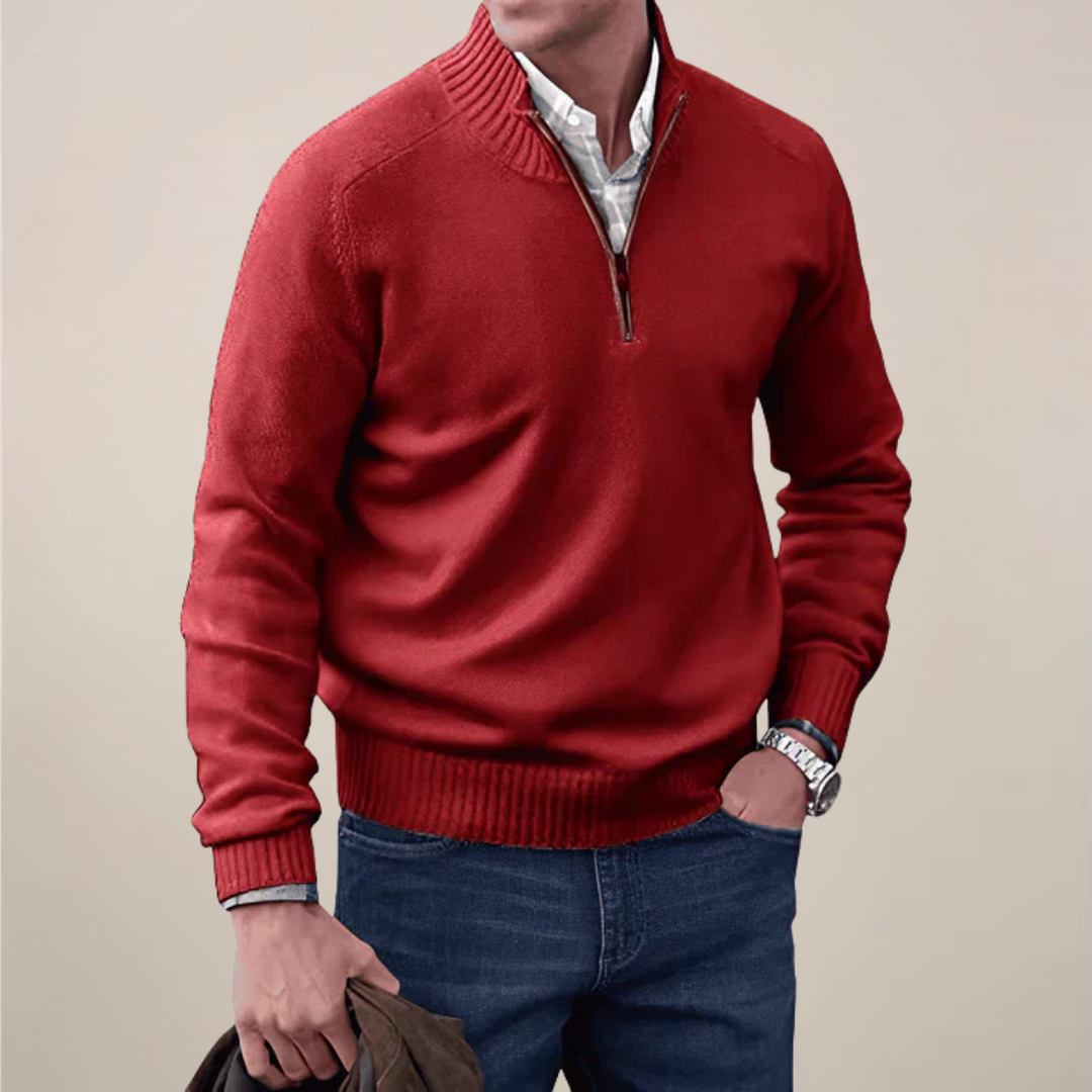 Elegant Tröja med Halv Dragkedja för Män | Ribbad Krage för Smart Casual Stil 9