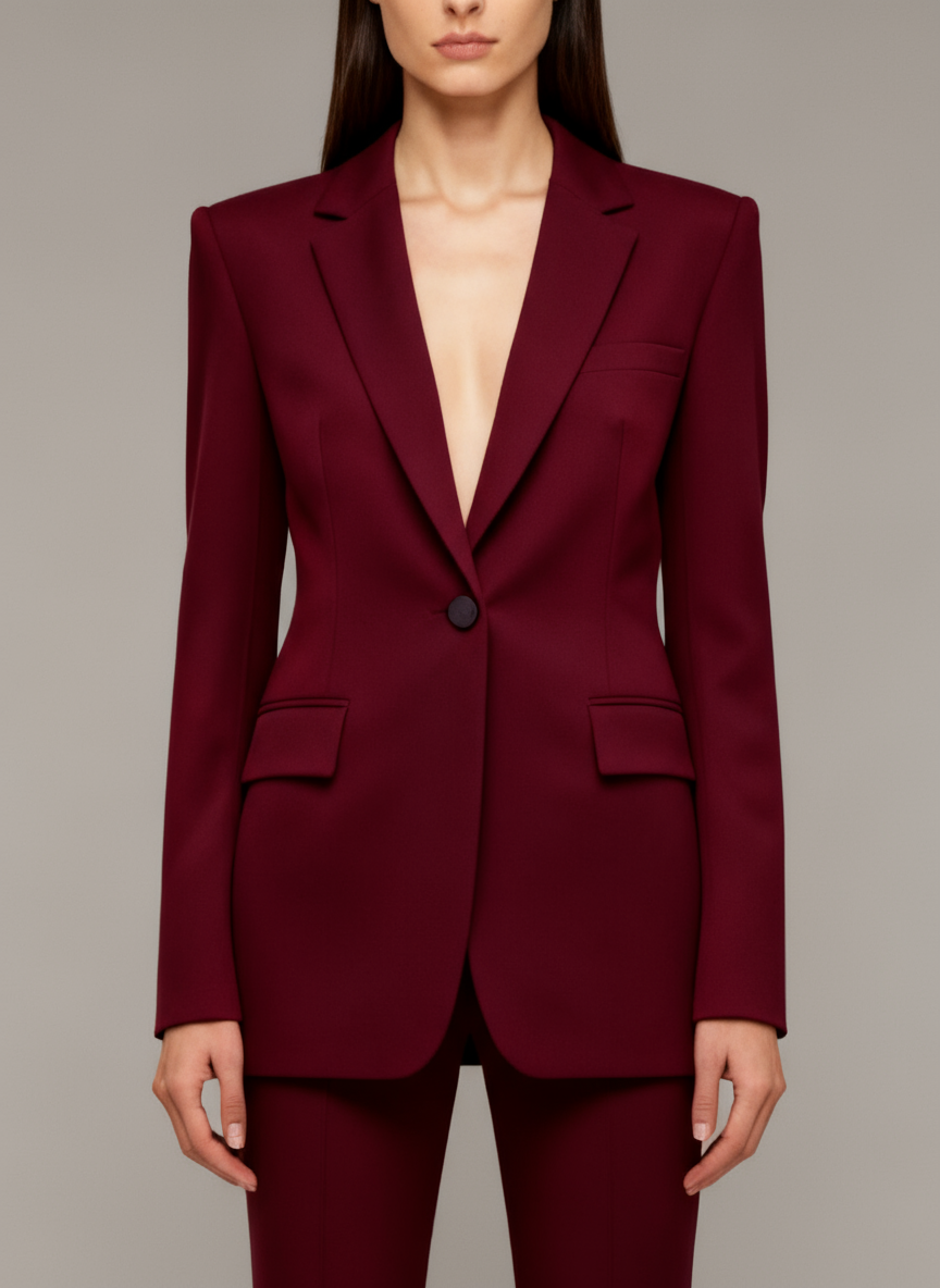 Elegant Tvådelad Kostym | Skulpterad Kavaj och Utsvängda Byxor | Modern Stil för Självsäker Look 1