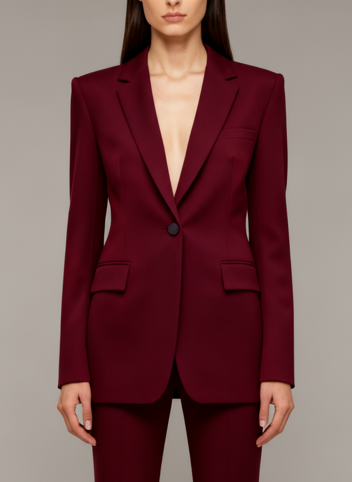 Elegant Tvådelad Kostym | Skulpterad Kavaj och Utsvängda Byxor | Modern Stil för Självsäker Look 1