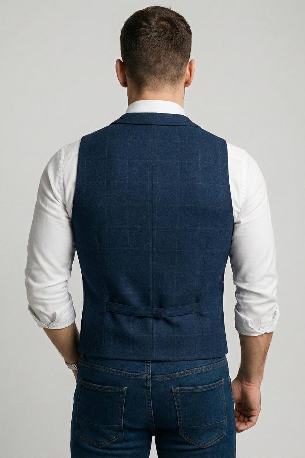 Elegant Tweedväst Herr med Naggad Krage och Rutig Design | Perfekt för Formella Tillfällen 3