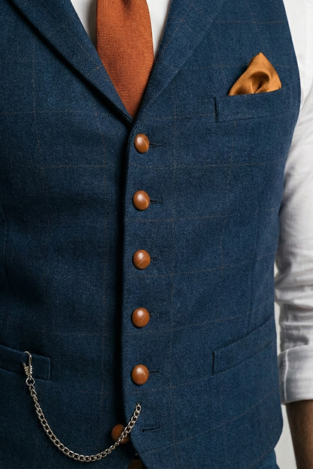 Elegant Tweedväst Herr med Naggad Krage och Rutig Design | Perfekt för Formella Tillfällen 4