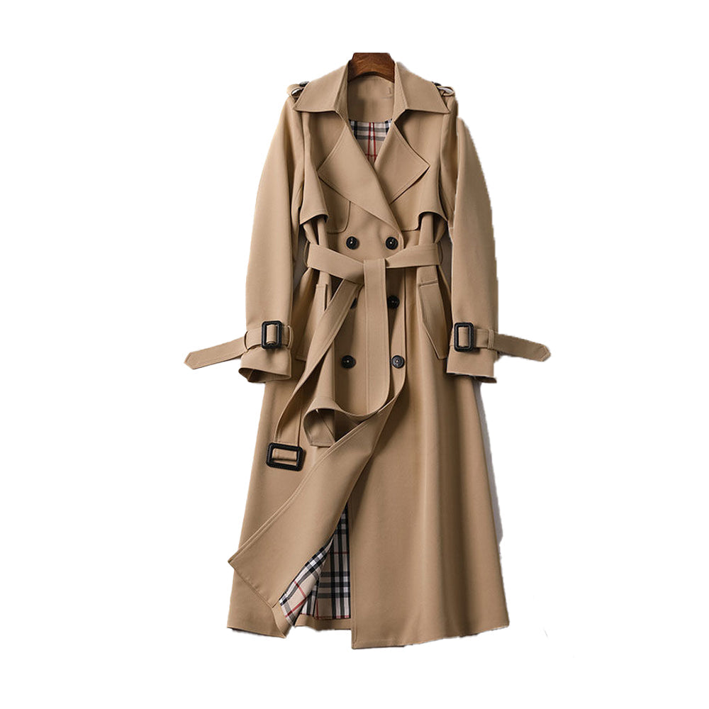 Elegant Utsvängd Kappa | Dubbelknäppt Trenchcoat med Justerbart Bälte | Tidlös Silhuett för Modern Stil 0