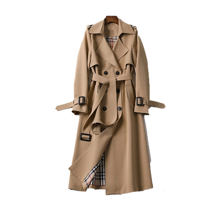 Elegant Utsvängd Kappa | Dubbelknäppt Trenchcoat med Justerbart Bälte | Tidlös Silhuett för Modern Stil 0