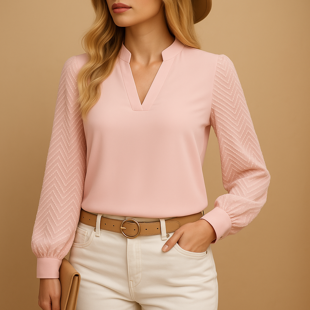 Elegant V-ringad Topp | Flytande Passform med Mjuk Finish | Tidlös Stil för Alla Tillfällen 0