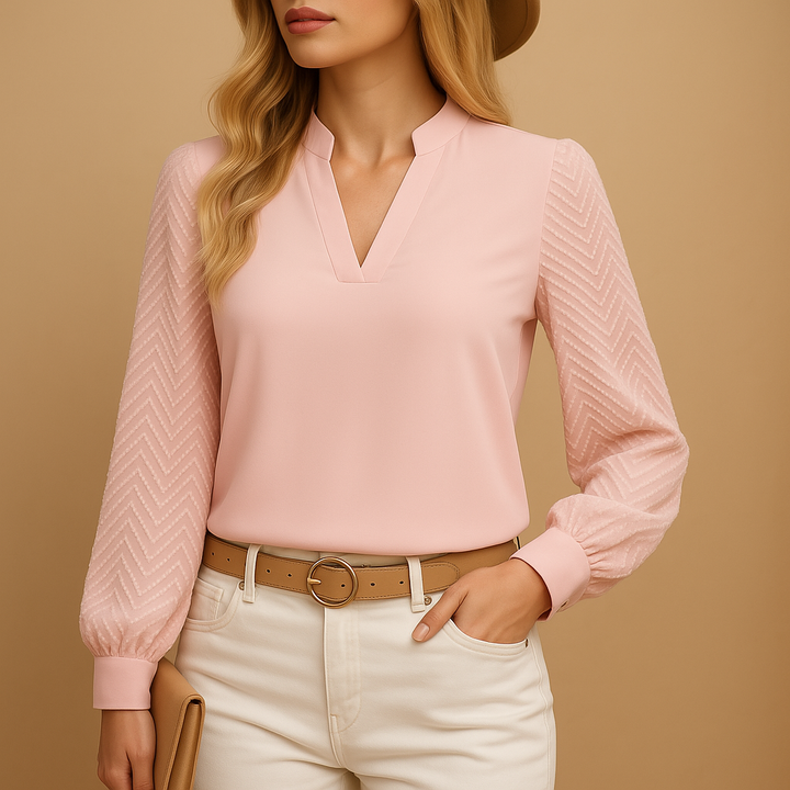 Elegant V-ringad Topp | Flytande Passform med Mjuk Finish | Tidlös Stil för Alla Tillfällen 0