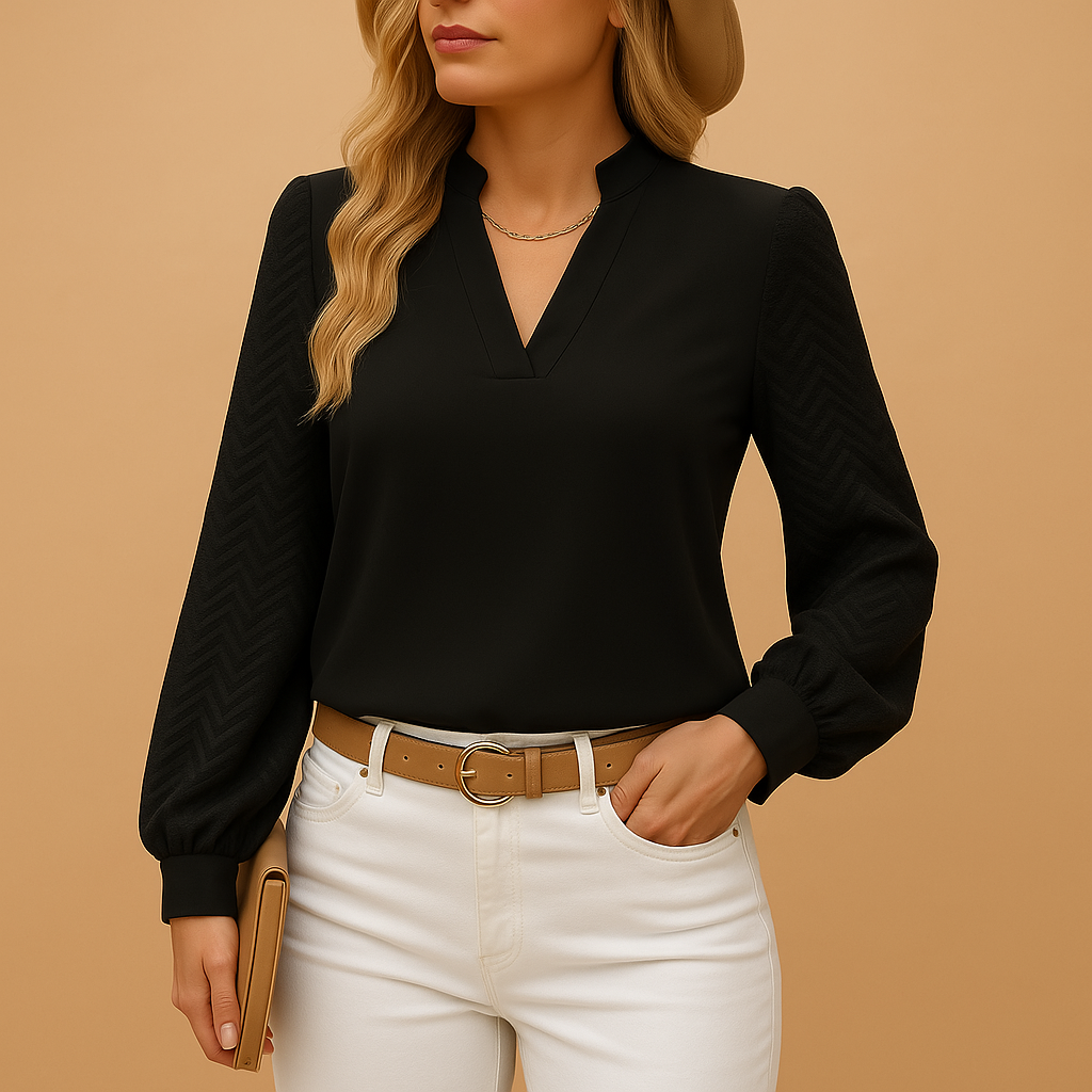 Elegant V-ringad Topp | Flytande Passform med Mjuk Finish | Tidlös Stil för Alla Tillfällen 2