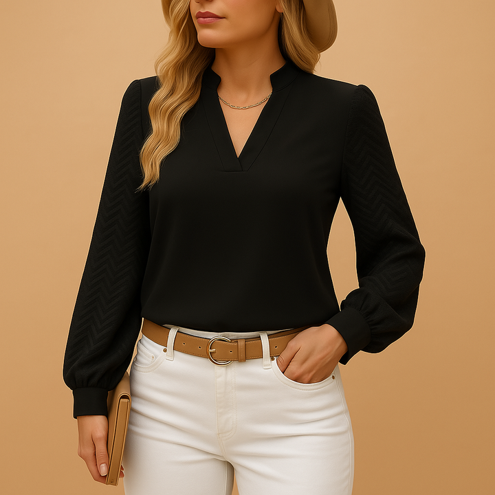 Elegant V-ringad Topp | Flytande Passform med Mjuk Finish | Tidlös Stil för Alla Tillfällen 2