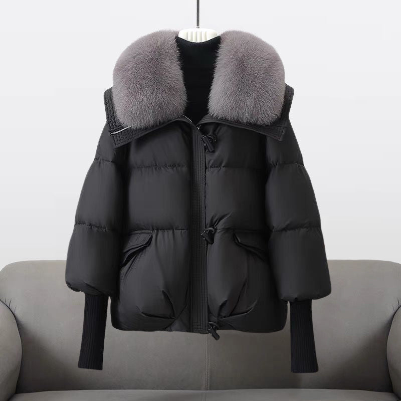 Elegant Vinterjacka Dam | Isolerad Cropped Dunjacka med Bred Krage | Chic Design för Värme och Stil 0