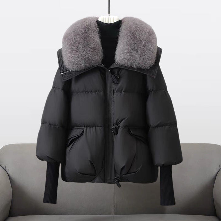 Elegant Vinterjacka Dam | Isolerad Cropped Dunjacka med Bred Krage | Chic Design för Värme och Stil 0