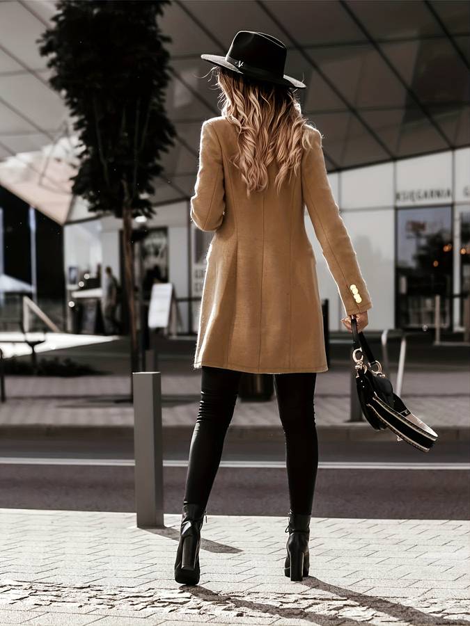 Elegant Vinterkappa Dam | Dubbelknäppt Design med Skräddarsydd Passform | Tidlös Stil för Värme och Elegans 2