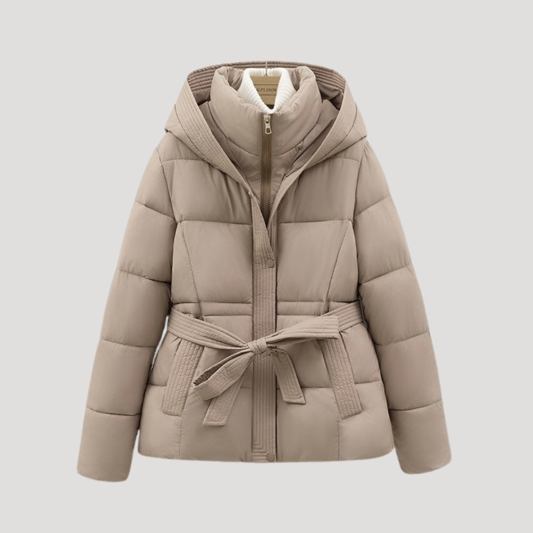 Elegant Vinterkappa Dam | Pufferjacka med Huva och Bälte för Kalla Dagar 6