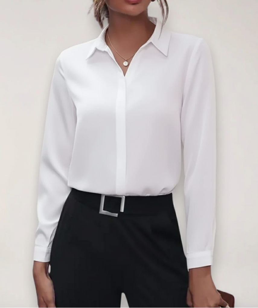 Elegant Vit Blus Dam | Skräddarsydd Skjorta med Klassisk Krage för Professionell Stil 1