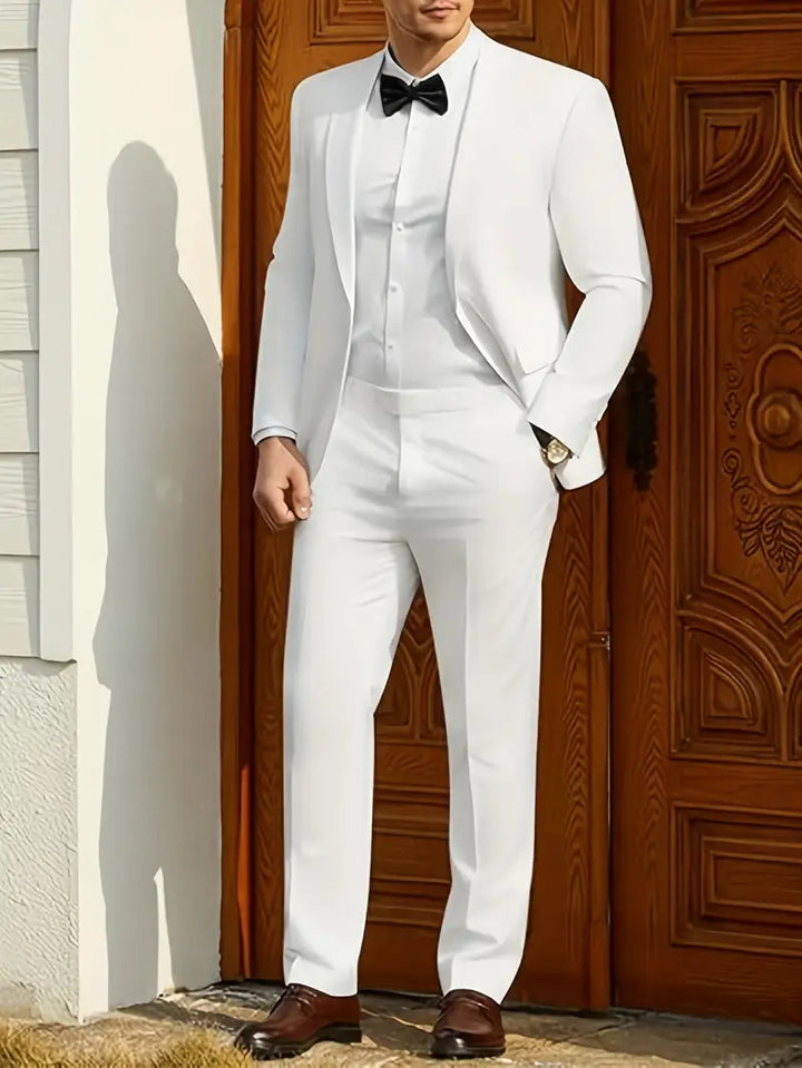 Elegant Vit Herrkostym | Tvådelad Kavaj och Byxor med Modern Passform | Perfekt för Vår/Sommar Evenemang 2