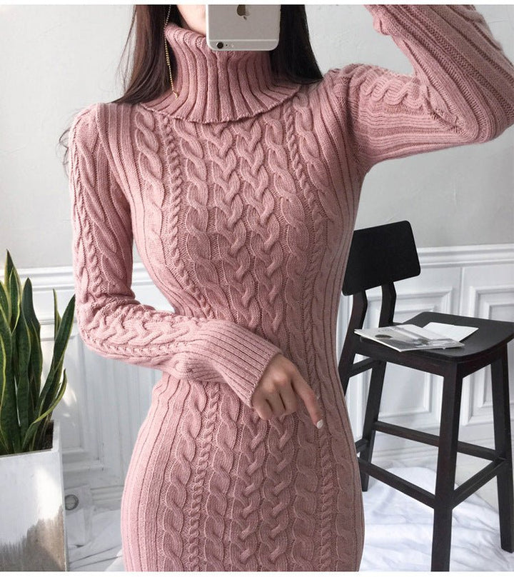 Elegant Vit Stickad Tröja Dam med Kabelväv | Mysig Turtleneck för Komfort och Stil 2