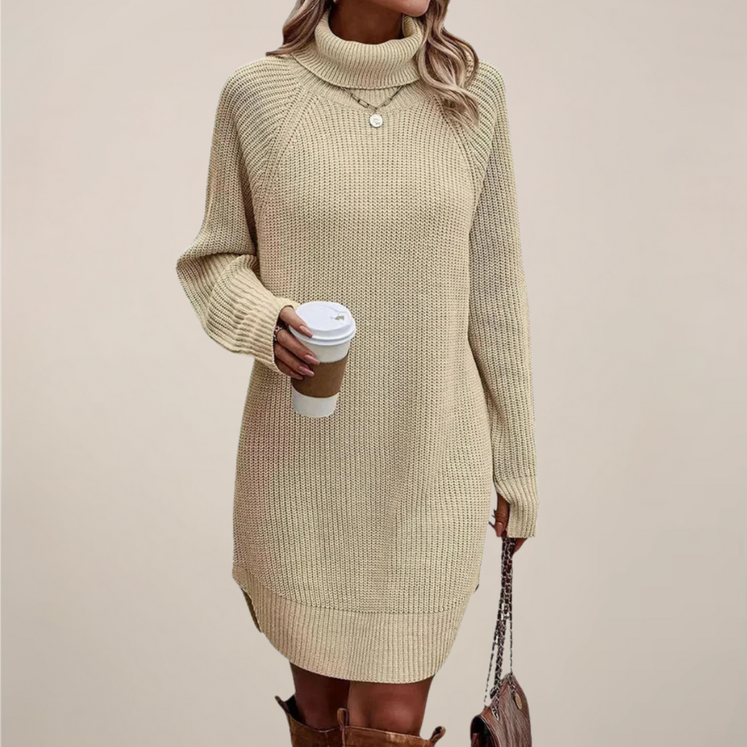 Elegant | Damklänning med Polokrage och Raglanärmar | Mjuk Stickad Design för Komfort och Stil 0