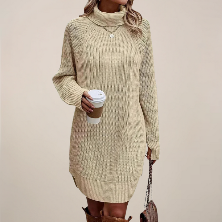 Elegant | Damklänning med Polokrage och Raglanärmar | Mjuk Stickad Design för Komfort och Stil 0