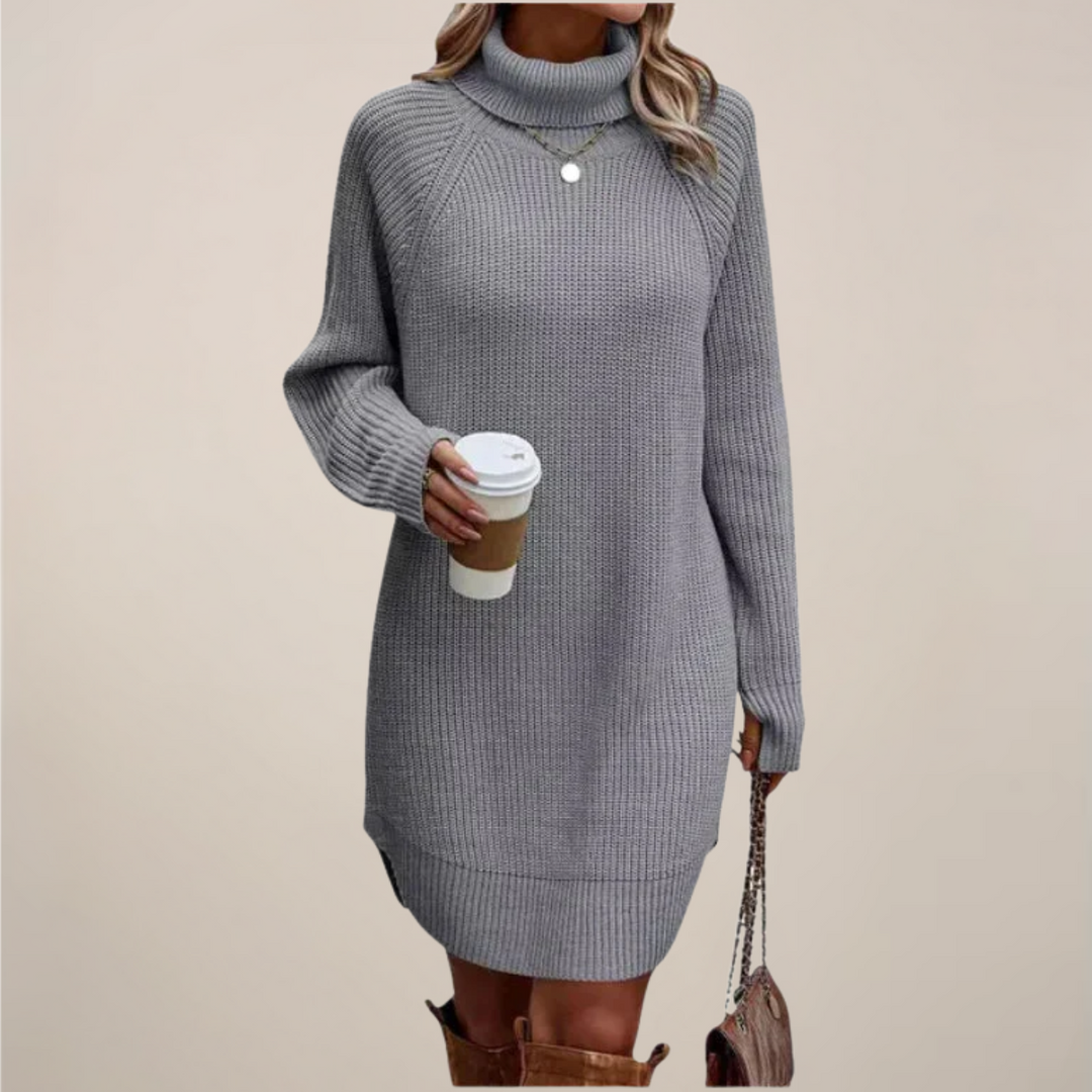 Elegant | Damklänning med Polokrage och Raglanärmar | Mjuk Stickad Design för Komfort och Stil 1