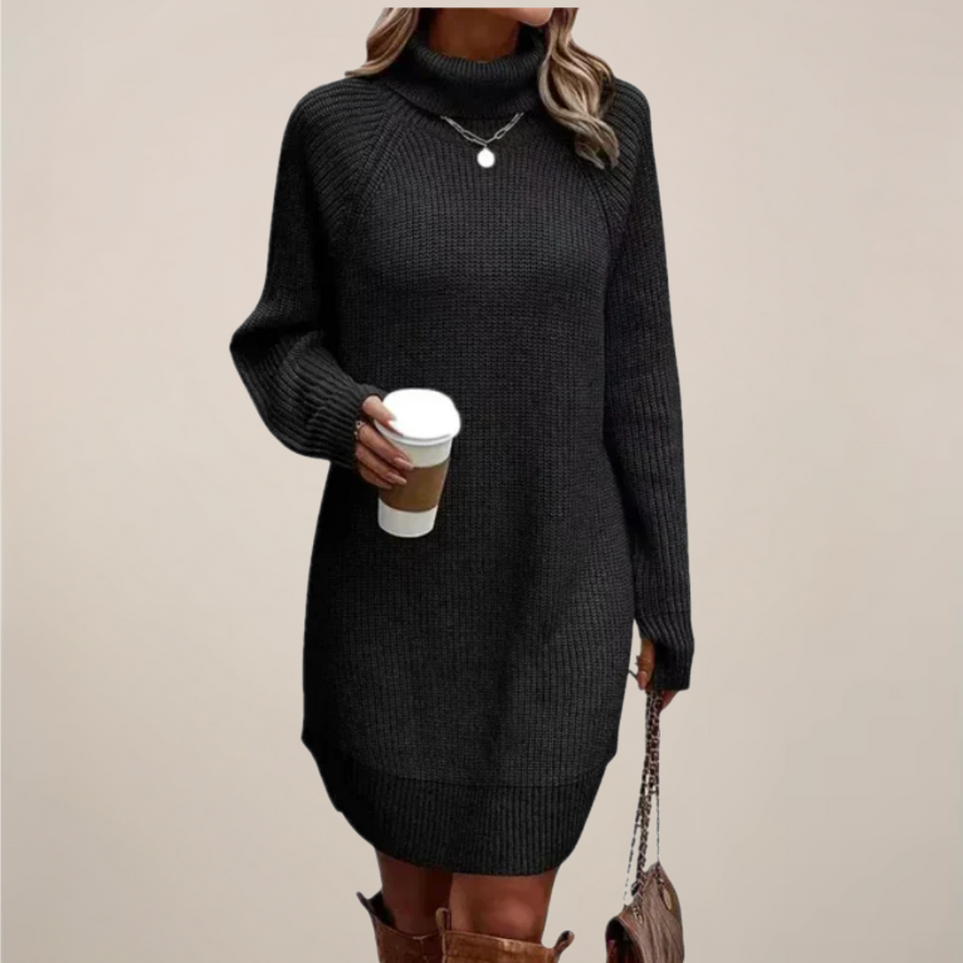 Elegant | Damklänning med Polokrage och Raglanärmar | Mjuk Stickad Design för Komfort och Stil 2