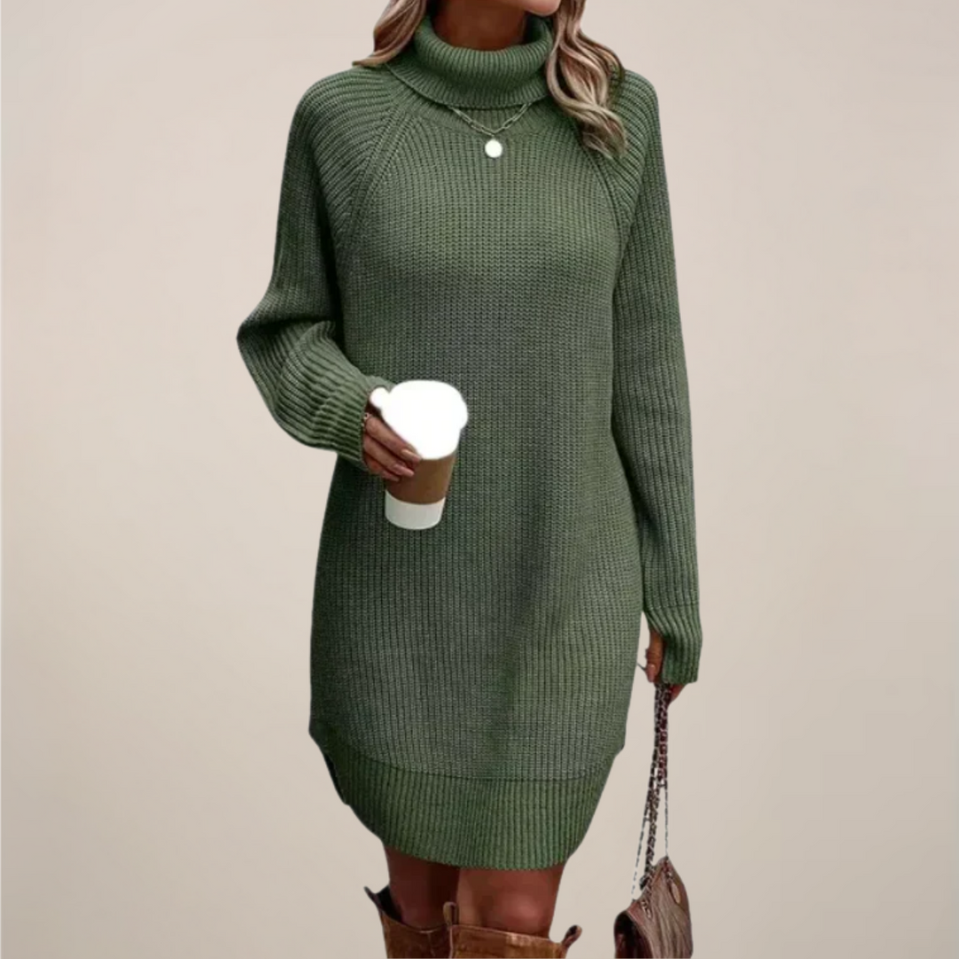 Elegant | Damklänning med Polokrage och Raglanärmar | Mjuk Stickad Design för Komfort och Stil 3